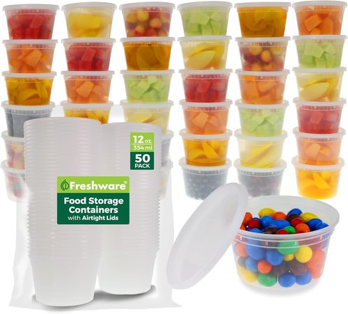 Freshware Food Storage Containers - 12 oz Leakproof Deli Containers with Lids | BPA Free & Stackable | 50 Set