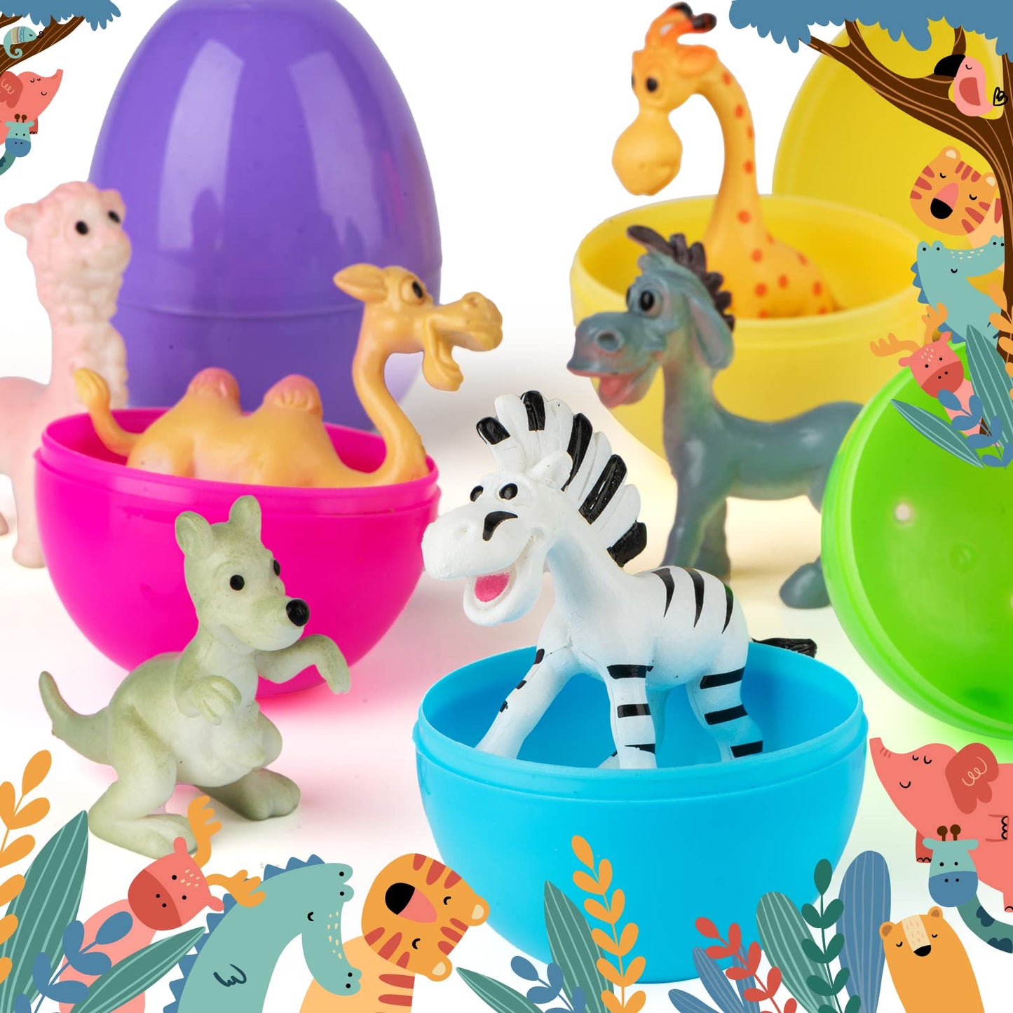 MAPIXO 24pcs Prefilled Easter Egg with Mini Animal Toy Inside, for Easter Egg Hunt, Easter Basket Filler, Filled Egg Bulk, Goody Bag Stuffers Filling Treats Party Favor Supplies for Kid