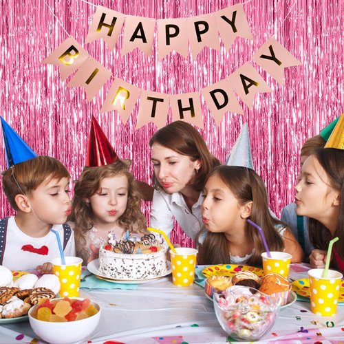3 Pack Pink Backdrop Birthday Party Decorations Tinsel Foil Fringe Curtains Backdrop Streamer Bachelorette Christmas Graduation Wedding Princess Pink Theme Party Decorations