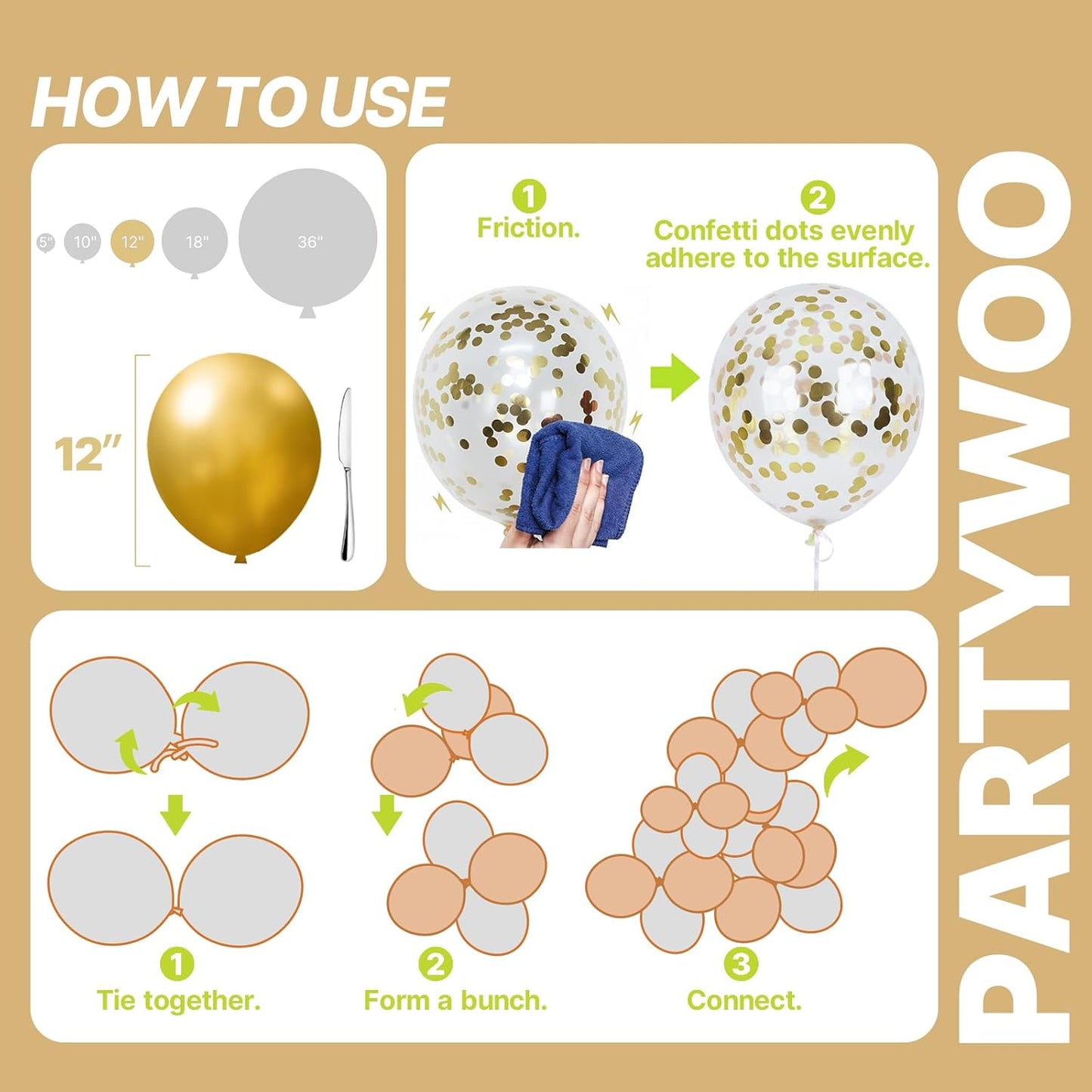 PartyWoo Metallic Balloons - 65pcs 12-Inch Latex Balloons in Blue, Silver, Gold, Pink & More for Celebrations