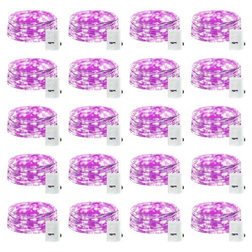 20 Pack LED Fairy Lights Battery Operated,3 Features Blinking Slowly Blinking & just on 7FT 20 LED Waterproof Mini Twinkle String Lights for Wedding Mason Jars Halloween Christmas Decorations,Purple