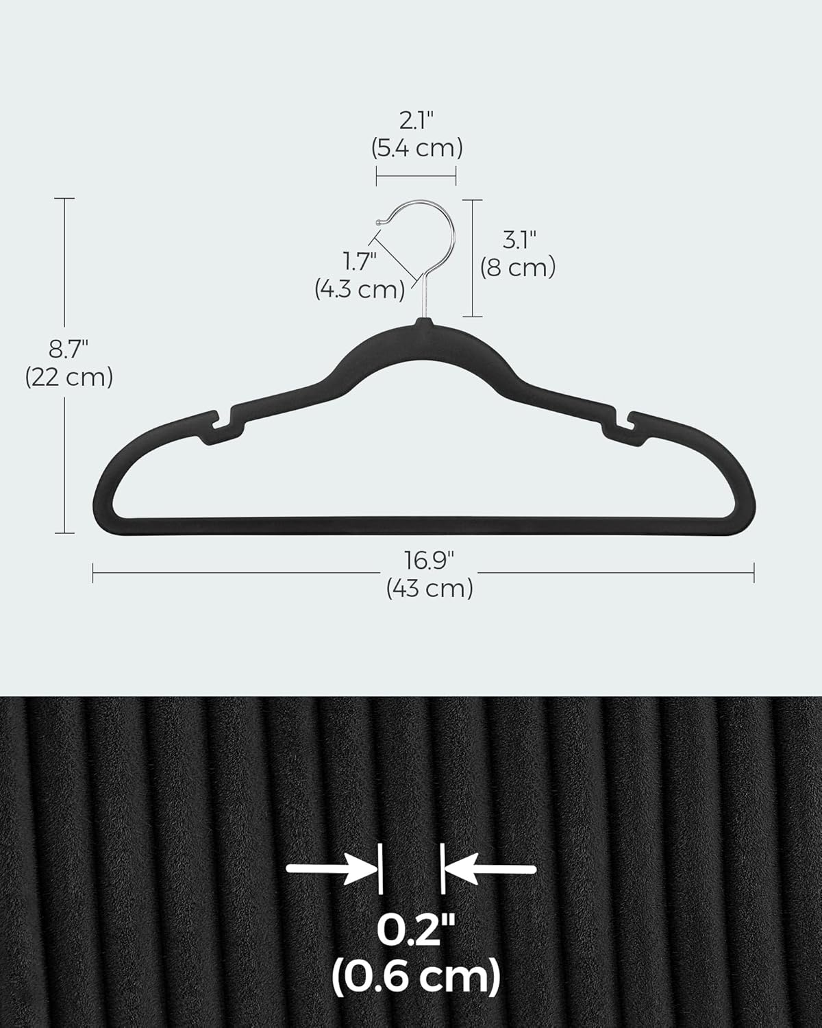 SONGMICS Velvet Hangers - 60 Pack Non-Slip Clothes Hangers with 360° Swivel Hook - Ink Black