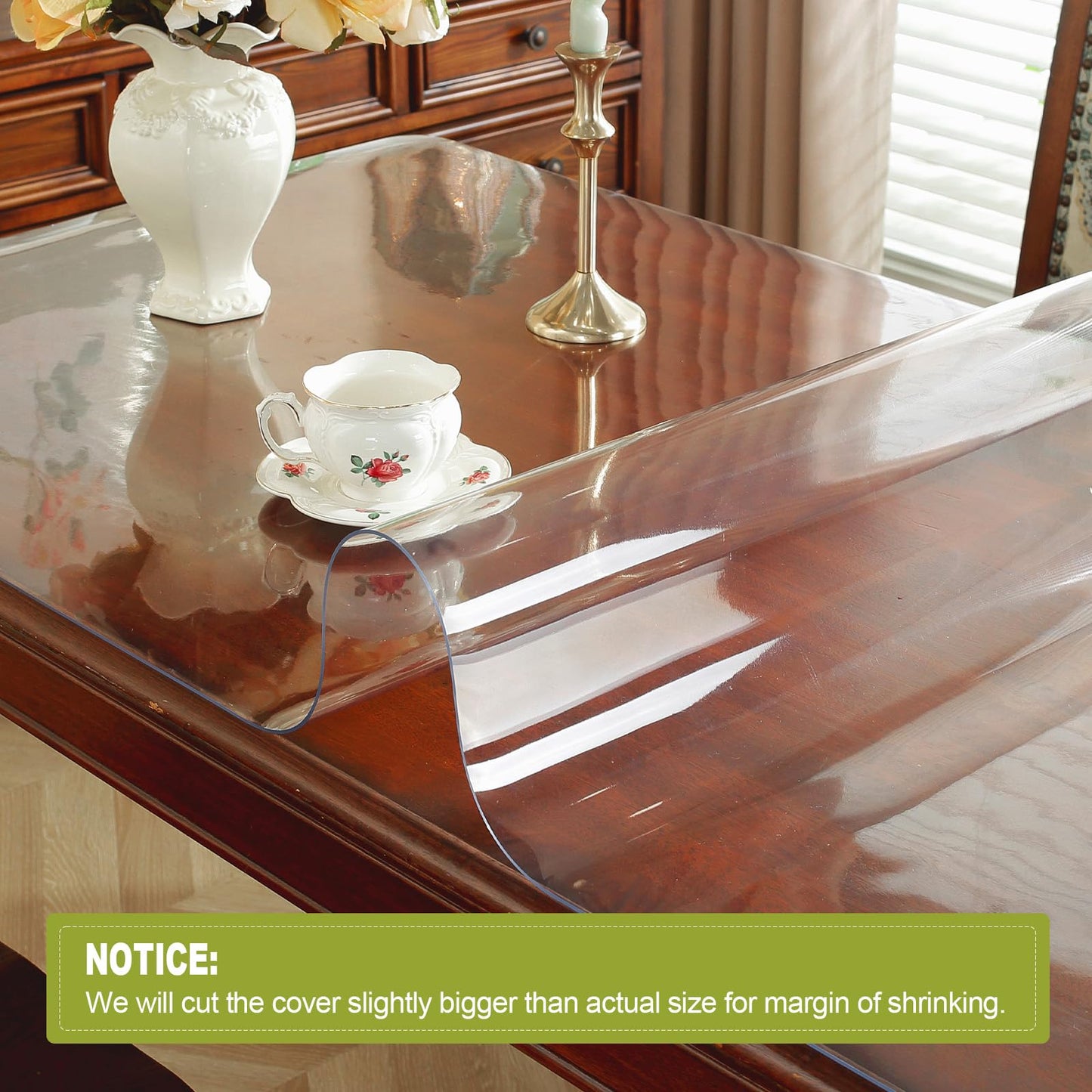 OstepDecor 44 x 72 Inch Clear Table Cover Protector, 2mm Thick Clear Plastic Table Cover, Waterproof Dining Table Protector, PVC Vinyl Desk Mat Pad for Coffee, Dining, Dresser & Nightstand Tops