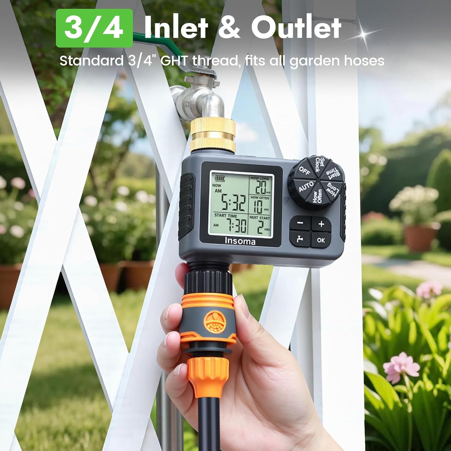 Sprinkler Timer - Brass Inlet & Outlet | Auto/Manual/Rain Delay Modes for Easy Garden Watering