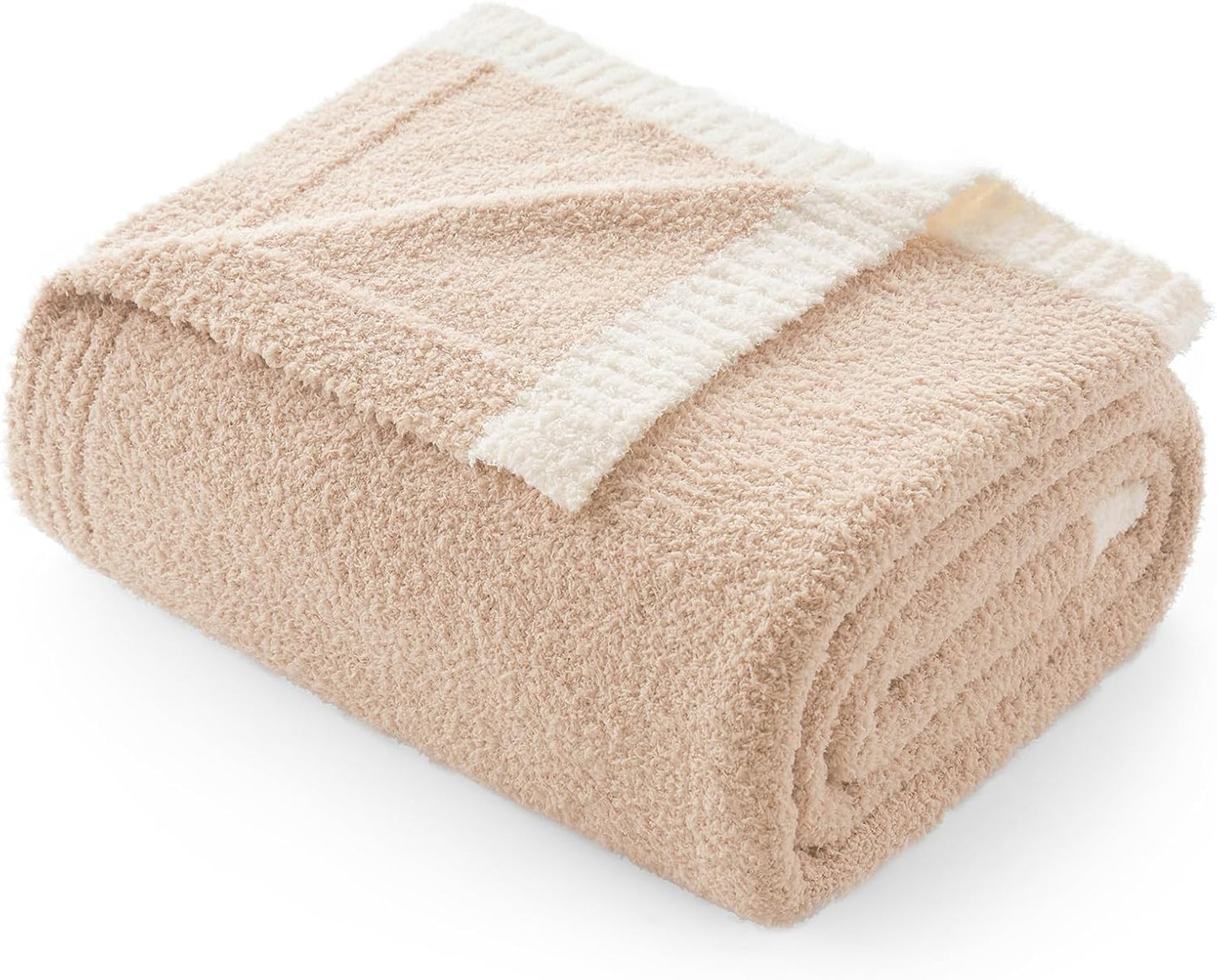 Snuggle Sac Ultra Soft Throw Blanket - Reversible Beige Microfiber | Cozy 50x60 Inches for Couch & Bed