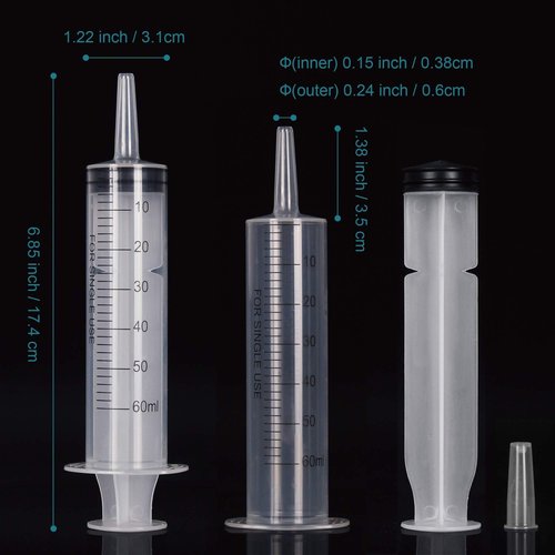 12Pack 60ml Syringe for Liquid - Large Plastic Syringes Without Needle for Food Thick Liquids and Irrigation Water, Lip Gloss Filling, Feeding Dogs Meds, Measuring ( 12 Pack 60 ml / cc )