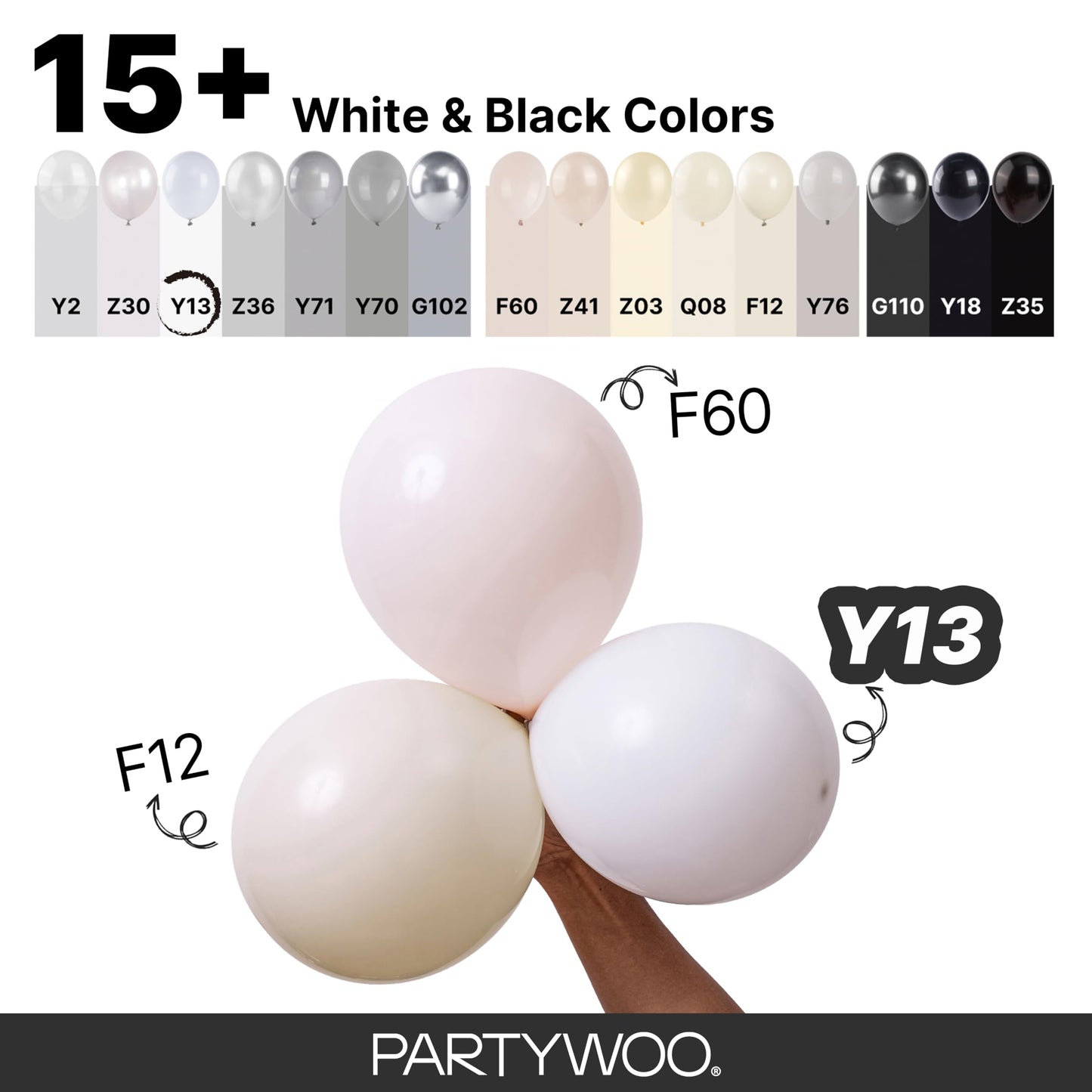 PartyWoo White Balloons 100pcs Different Sizes Pack of 18 12 10 5 Inch Matte White Latex Balloon Arch Kit Garland for Wedding Bridal Graduation Baby Shower Birthday Party Decorations White-Y13