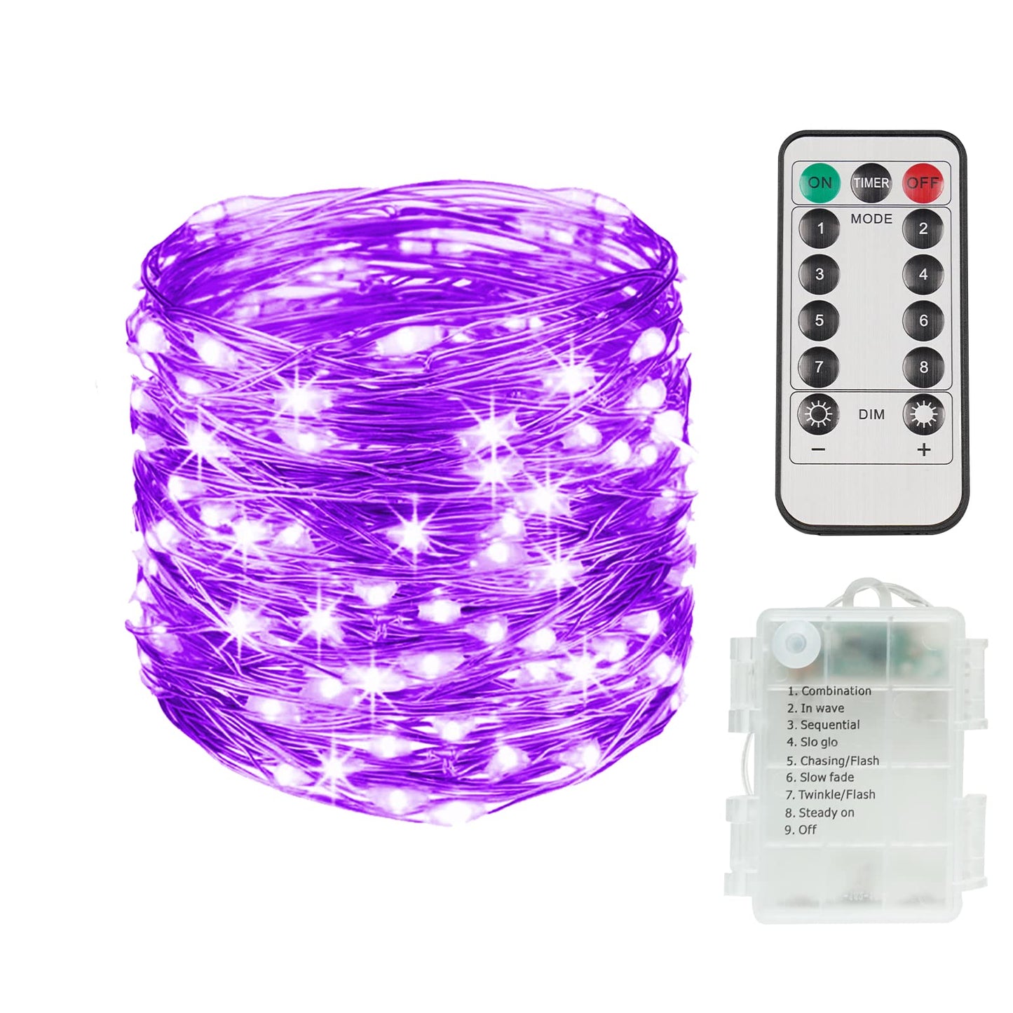 suddus Hallowee Purple Lights Battery Operated, 66ft 200 LED Twinkle Lights Battery Operated, Purple Fairy Lights for Christmas Tree, Garland, Bedroom, Backyard, Porch, Yard, Party Decorations