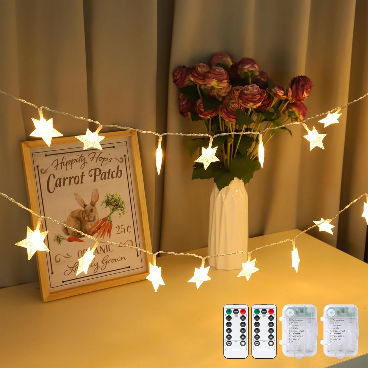 Skiennix 33ft Star String Lights - 100 LED Waterproof Fairy Lights with Remote Control | Warm White for Indoor/Outdoor Decor