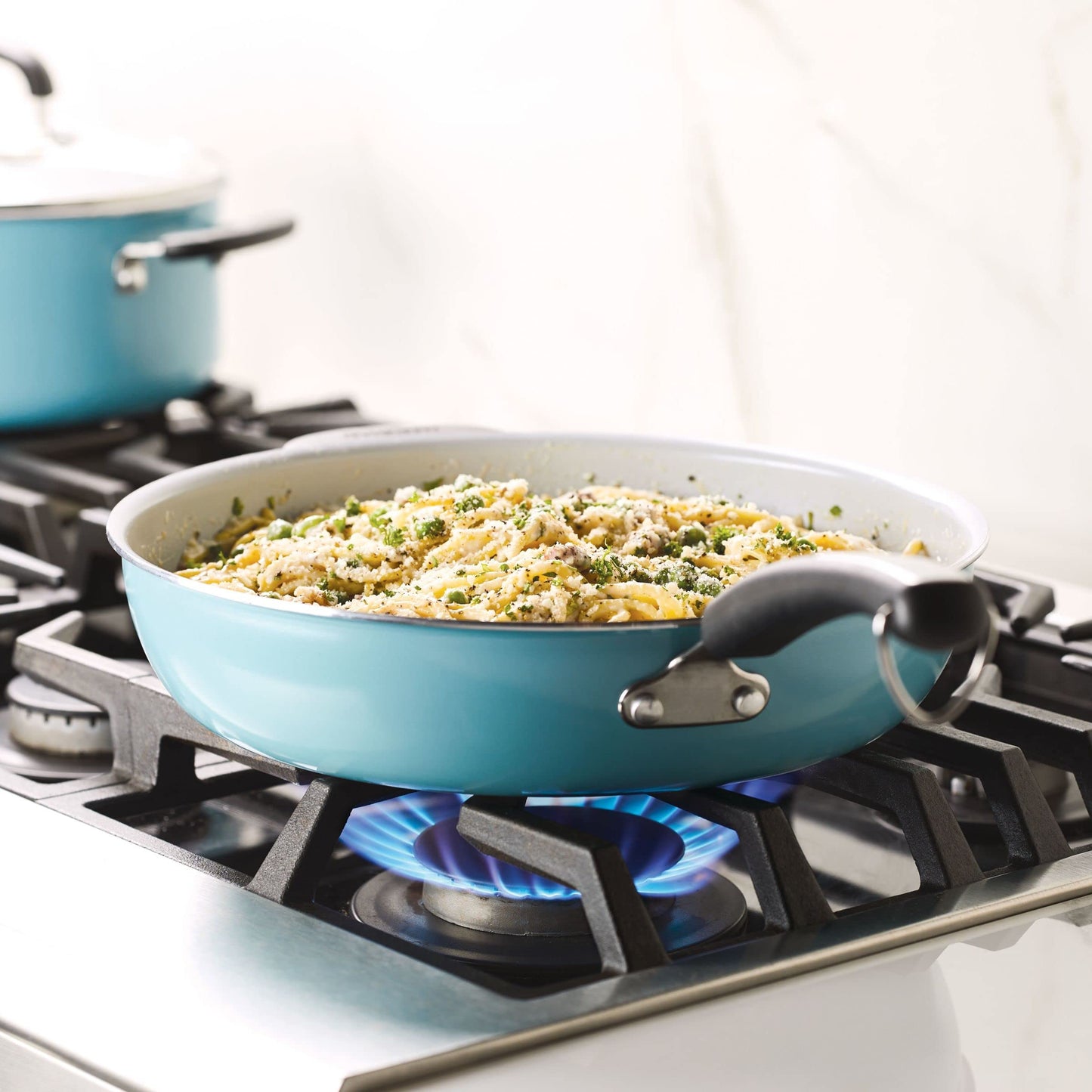 Farberware EcoAdvantage Ceramic Nonstick Deep Frying Pan/Skillet with Helper Handle, 12.5 Inch, Aqua