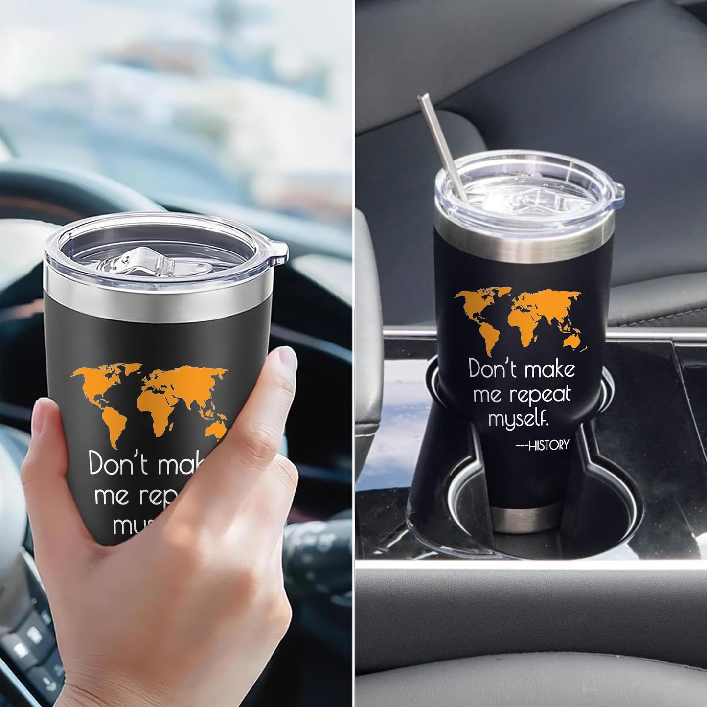 EchoMaven History Gifts: 20oz Don't Make Me Repeat Myself Stainless Steel Travel Tumbler, Christmas & Birthday Gift for History Teacher, Black