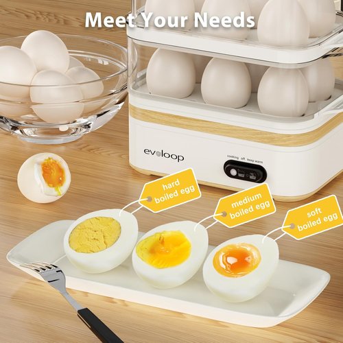 Evoloop Rapid Egg Cooker - Electric 12-Egg Capacity | Soft, Medium, Hard Boiled & Poached Eggs, BPA-Free Tray (White)
