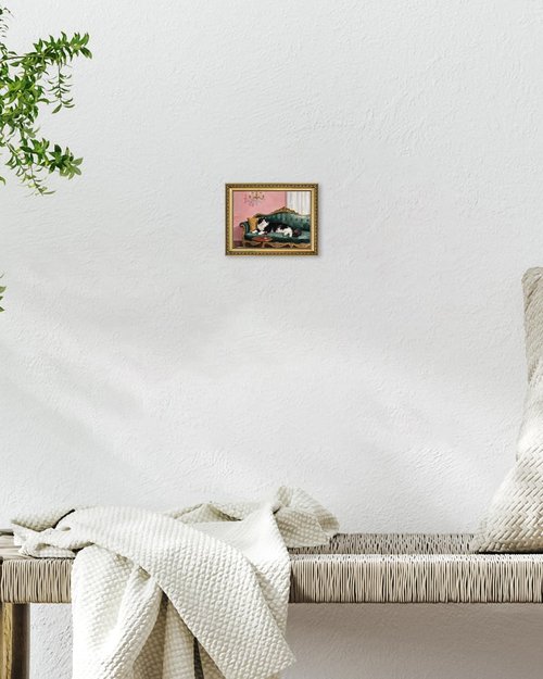 AIKETUO Vintage Black Cat Wall Art - Gold Framed Artwork for Bedroom & Living Room | 10" L x 8" W