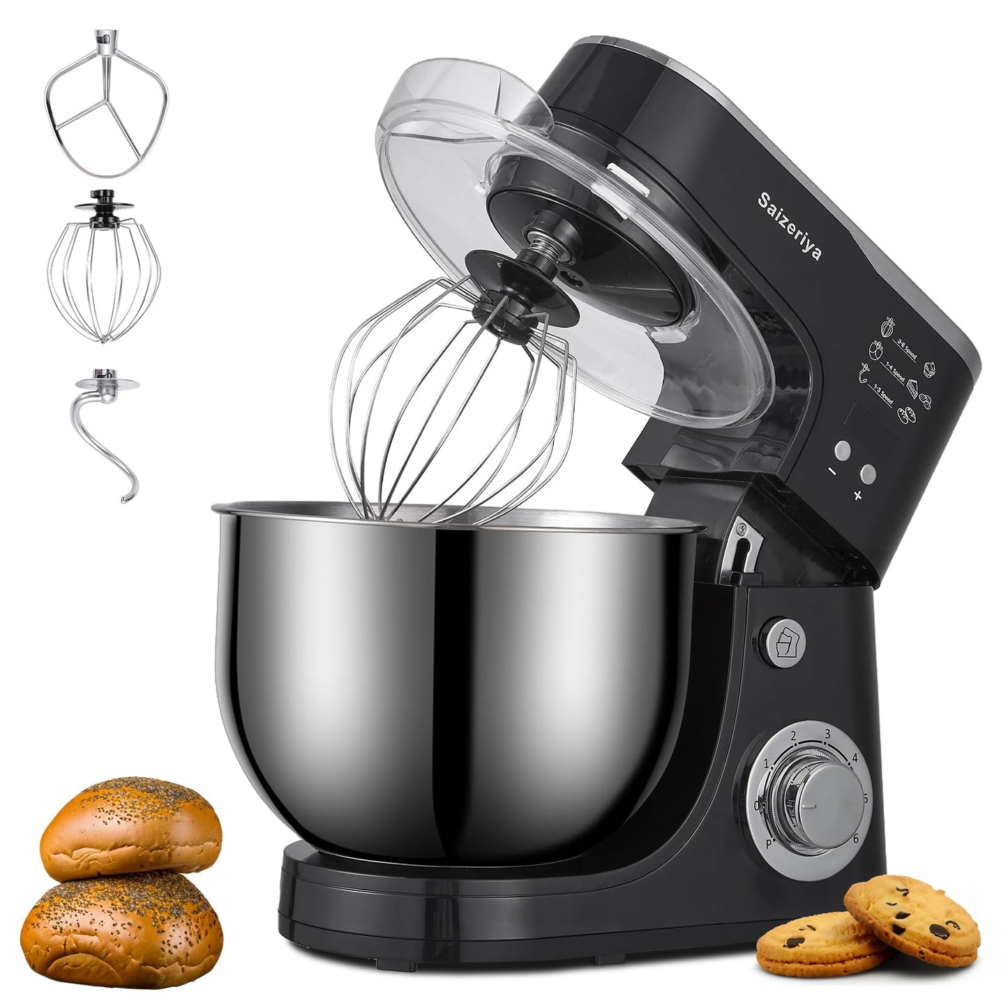 Electric Stand Mixer, 4.5QT 6-Speeds Electric Food Cake Mixer, 800W Dough Mixer Tilt-Head Electric Stand Up Mixer with Stainless Steel Bowl, Dough Hook, Mixing Beater and Whisk, Splash Guard, Black