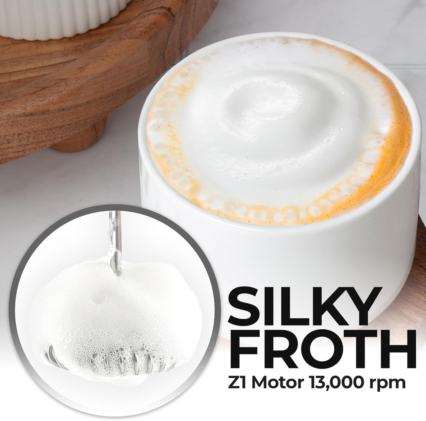 Zulay Kitchen Tornado Triple Whisk Milk Frother - Handheld Foam Maker for Coffee & Lattes - Includes 4 Duracell Batteries - Sky Cloud