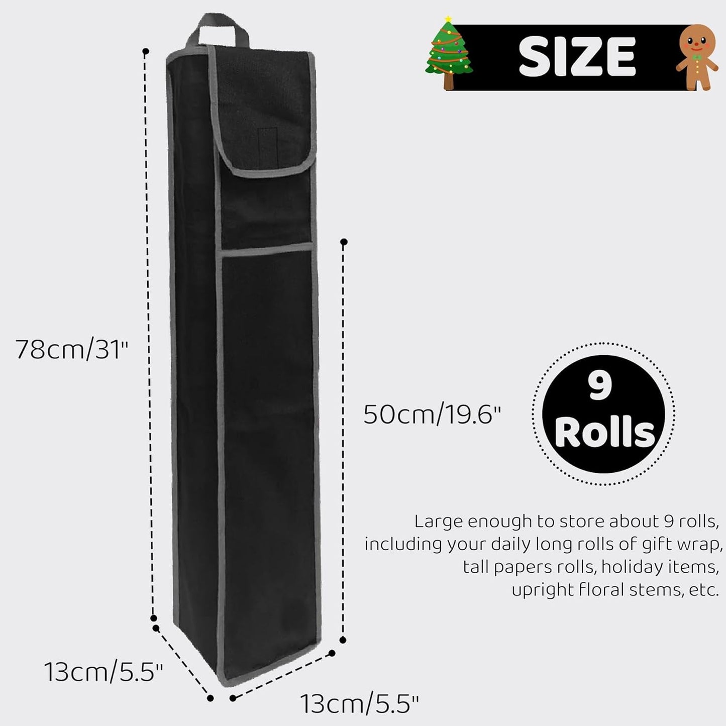 OUTTDID Wrapping Paper Storage Bag - Gift Organizer for 9 Rolls | Black Craft & Christmas Wrap Holder
