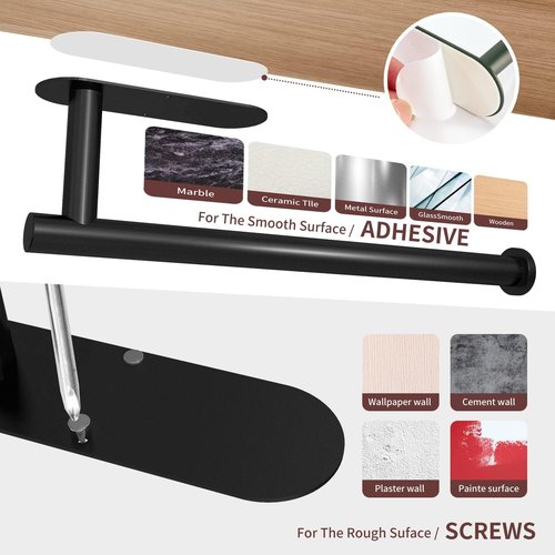 DEKAVA Under Cabinet Paper Towel Holder - Self-Adhesive SUS304 Stainless Steel Rack | 13 Inch Black