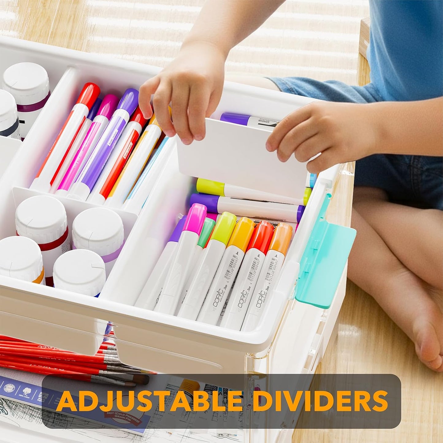 SpaceAid Craft Organizer - 24 QT Clear Plastic Storage Box with Lid, Removable Trays & Dividers