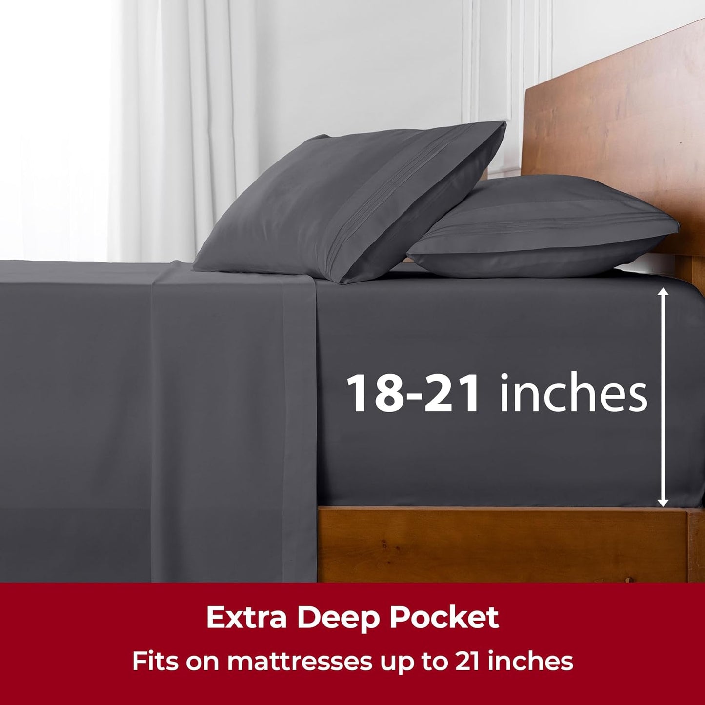 Mellanni Extra Deep Twin XL Sheets - Hotel Luxury Bedding Set | Ultra Soft, Cooling & Stain Resistant (Gray)