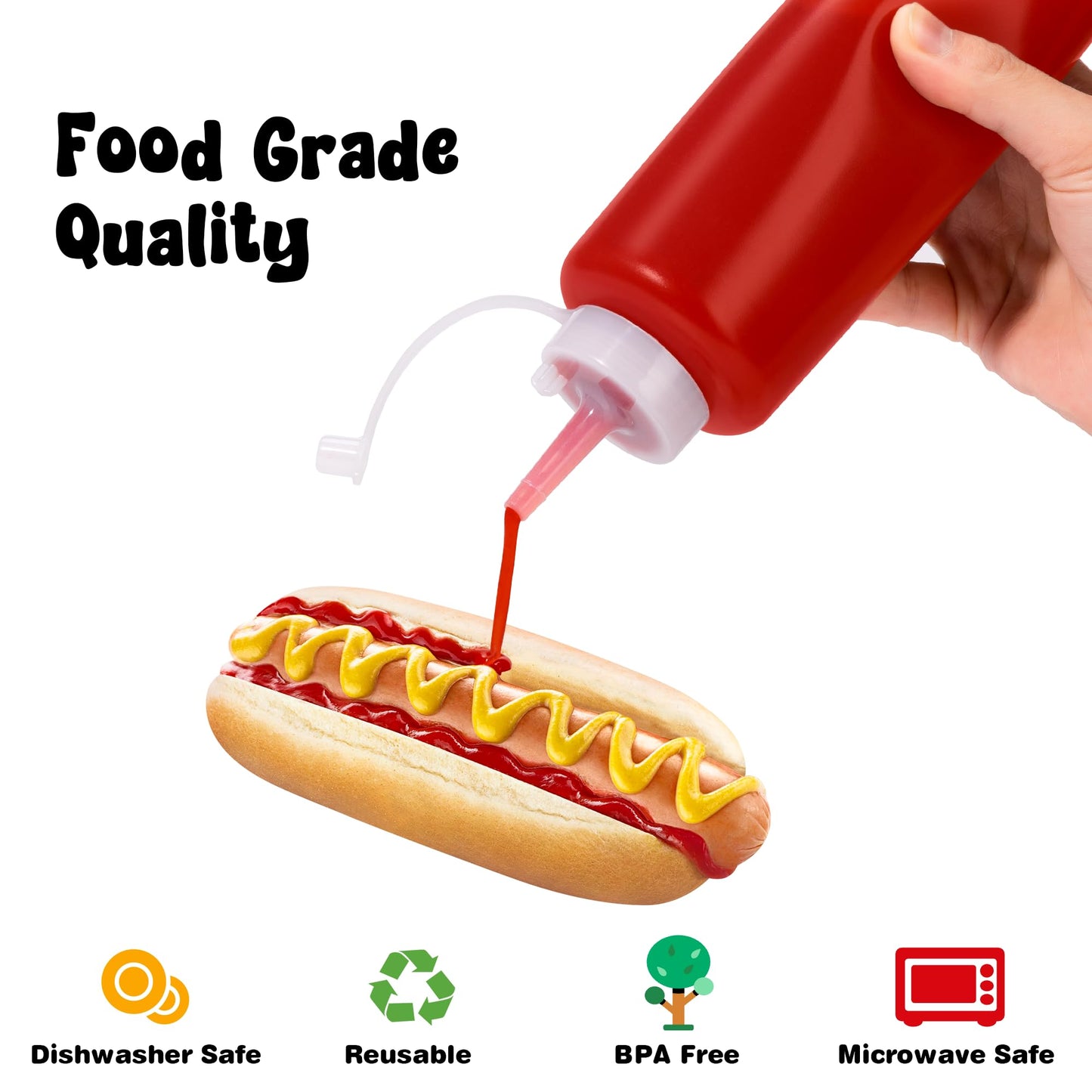 Rainspire 2-Pack 16oz Upgraded Thickened Durable Leak-Proof Condiment Squeeze Bottles for Sauces/Oil/Arts and Crafts, Dishwasher Safe, White