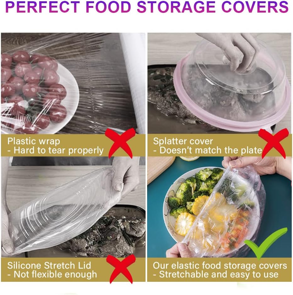 Skiennix Reusable Plastic Elastic Bowl Covers - 200PCS Food Storage Solution for Leftovers | Ideal for Picnics