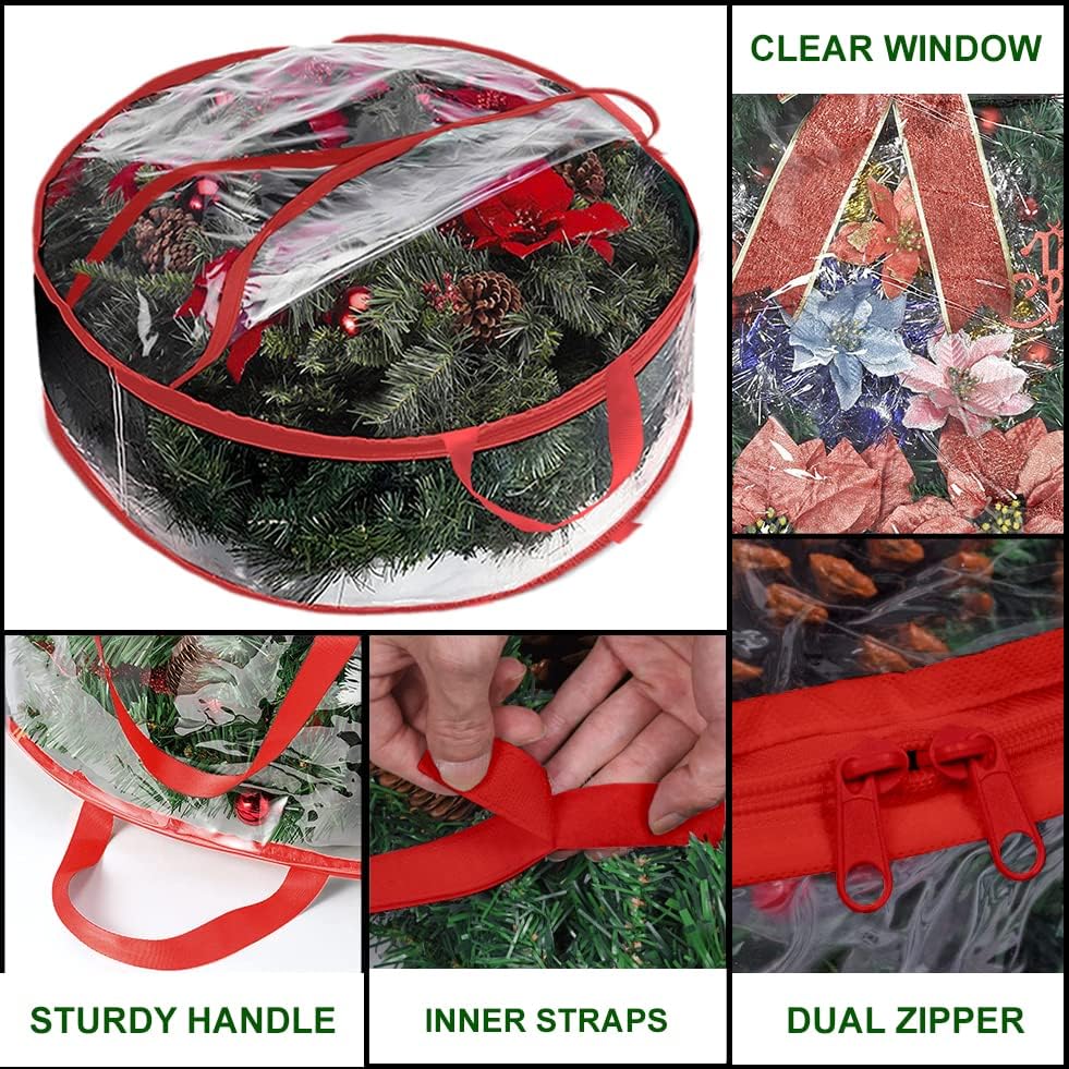 ProPik Christmas Wreath Storage Bag - 30" Waterproof Clear PVC Container | 2 Pack for Holiday Decor