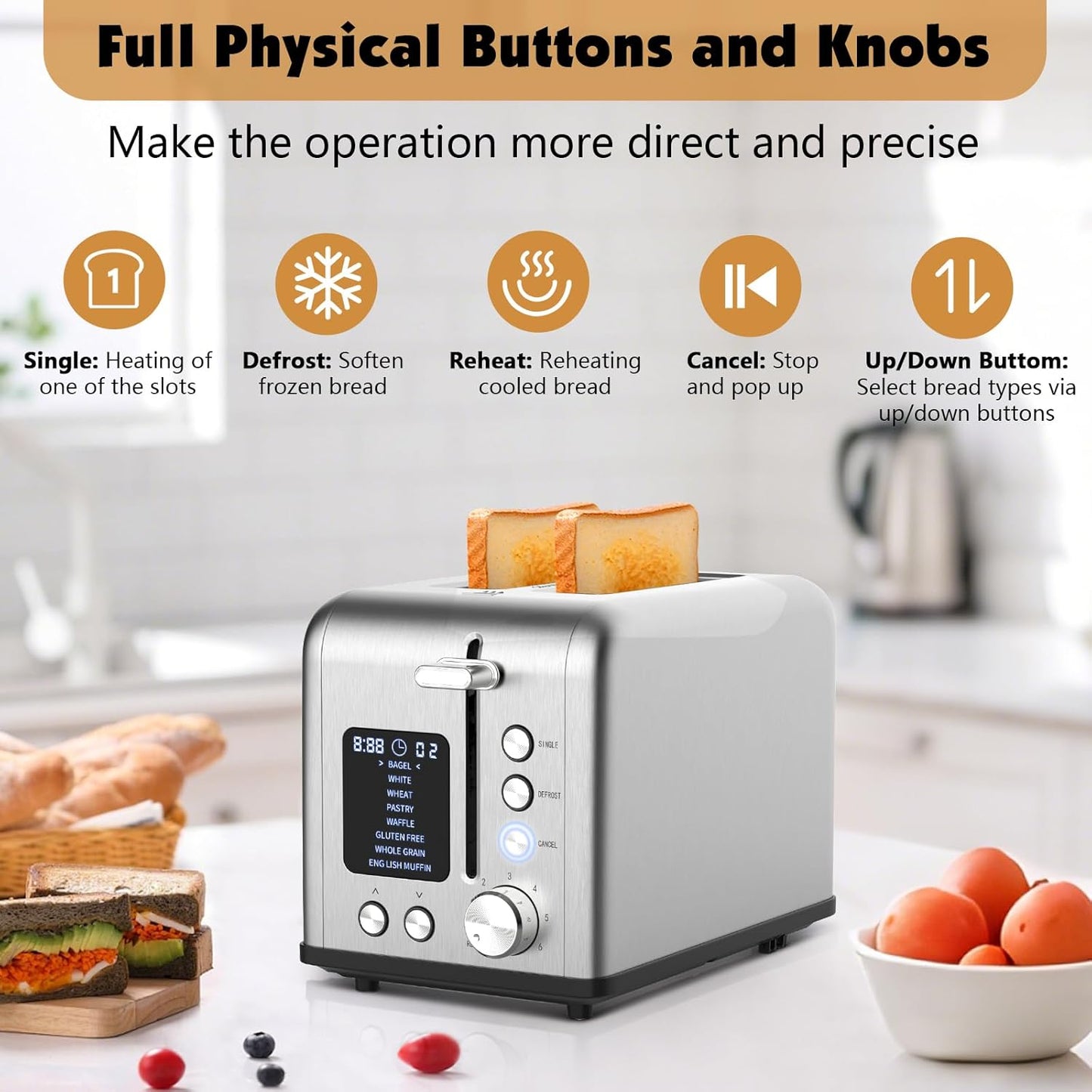 Skiennix 2-Slice Bagel Toaster - Stainless Steel with LED Timer & 6 Browning Levels | 825W Power