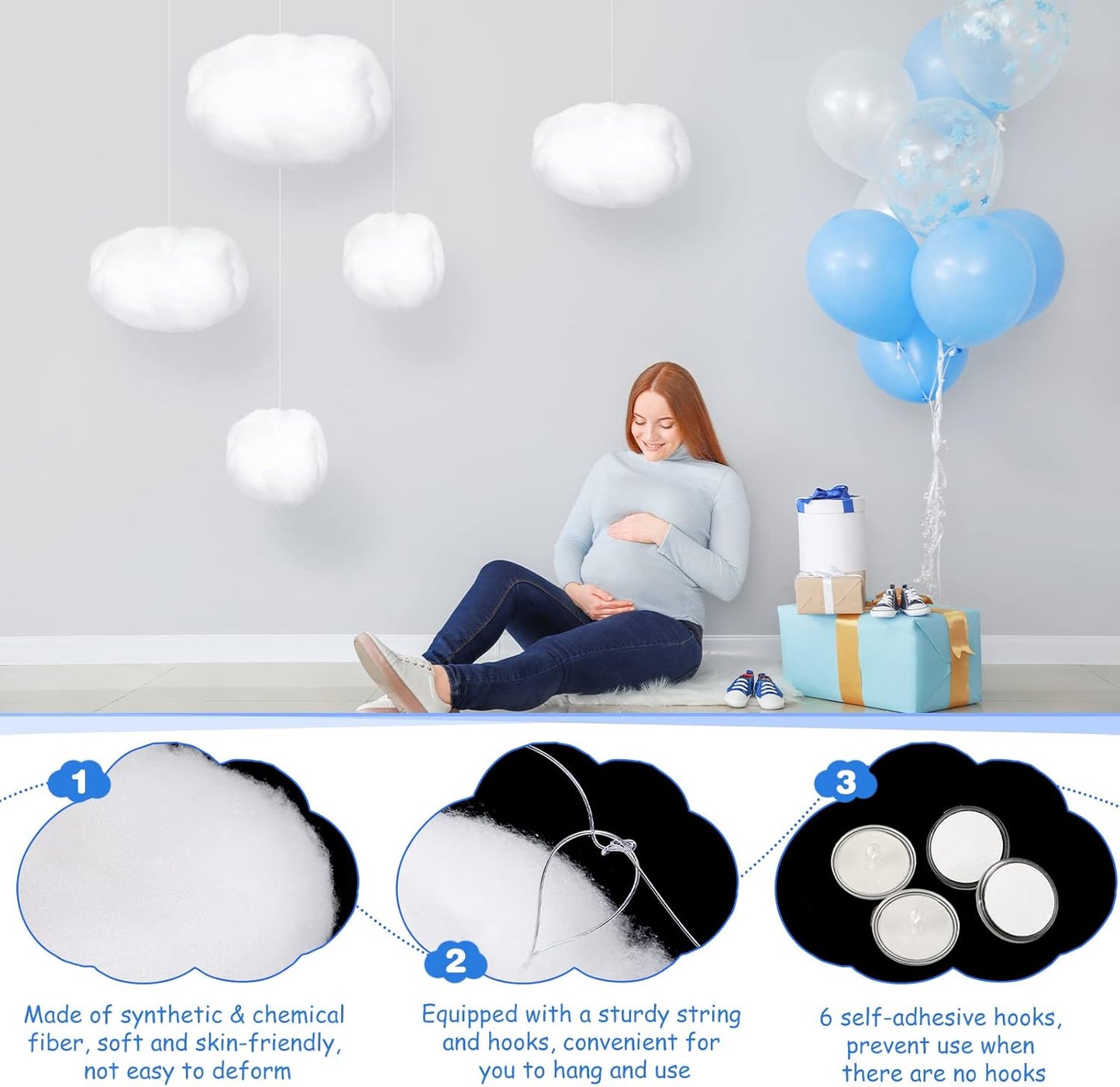 Tatuo 6 Pcs Artificial Hanging Clouds - 3D Imitation Cotton Decorations for Halloween & Wedding Decor