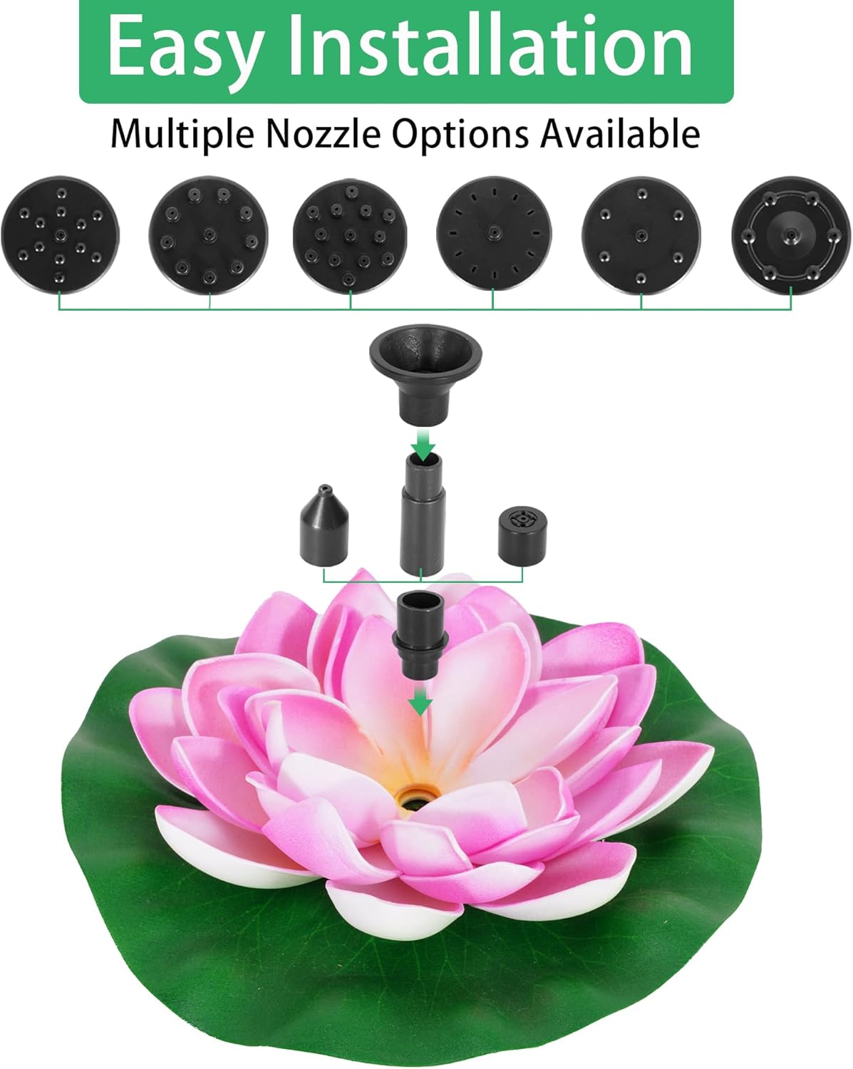 Skiennix Solar Fountain Pump - 2W Bird Bath Fountain with 7 Spray Nozzles & Detachable Lotus Design for Garden, Pond, Patio, Pool Decor