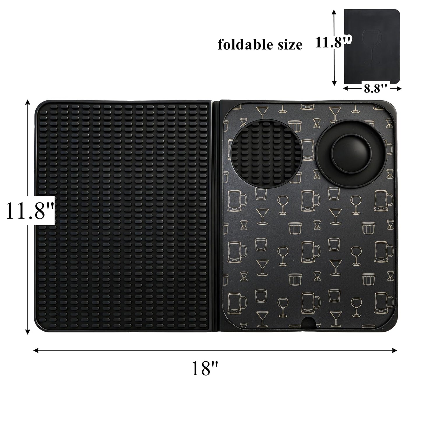 Tebery 3-in-1 Foldable Bar Mat for Countertop, Nonslip Cocktail Drying Mats with Removable Cutting Board, Silicone Mat Home Bar Accessories with Salt Rim for Drinks, Outdoor Camping, Picnic