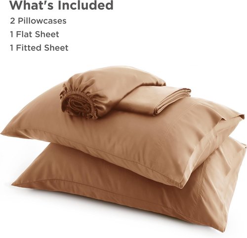 Bedsure King Size Cooling Sheets Set - Breathable Rayon from Bamboo, Soft & Silky, Deep Pocket Up to 16 Inches, Khaki