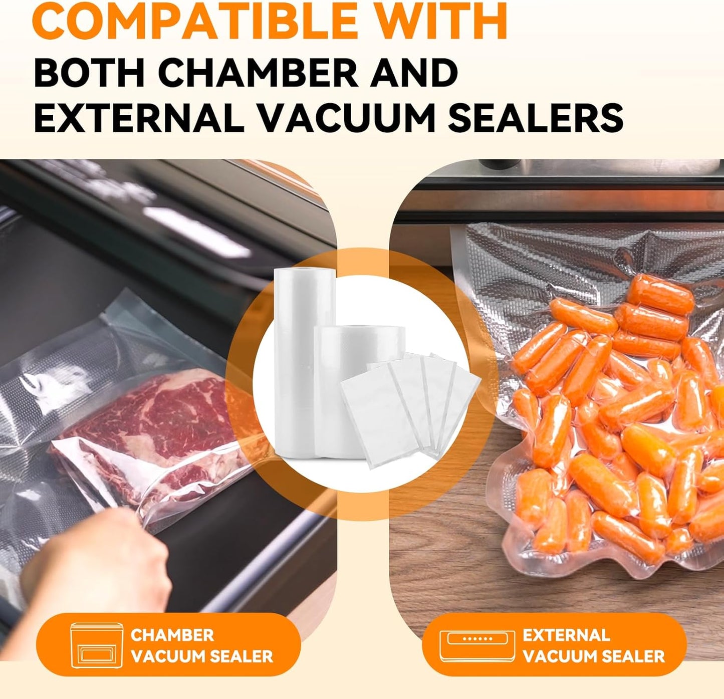 Wevac Lite Vacuum Sealer Rolls - 8" x 50' | 3-Pack for Food Storage, Sous Vide & Meal Prep