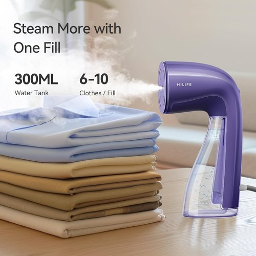 HiLIFE Portable Clothes Steamer - 700W Handheld Design with 240ml Capacity | Royal Purple, Ideal for Home & Travel
