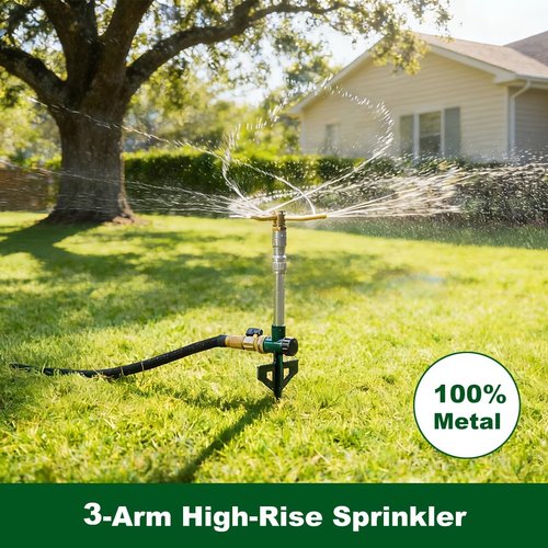 FANHAO 2-Pack Metal Lawn Sprinklers - Adjustable Telescoping Base & 360° Rotation for Large Area Coverage