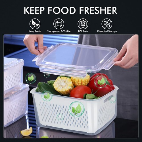 HOTEC Large Fruit Storage Container - 5-Pack, Leak-Proof, BPA-Free, Dishwasher & Microwave Safe, 4.15L