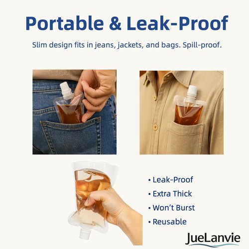 Hidden Plastic Flasks for Liquor – Reusable & Collapsible Alcohol Pouches, Leak-Proof Clear Plastic Flask for Travel, Cruise & Concerts, BPA-Free, Food-Grade, 10 Pack 8oz with 2 Funnels