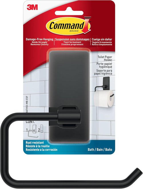 Command Toilet Paper Holder - Matte Black | Water Resistant & Rust Resistant Bathroom Organizer