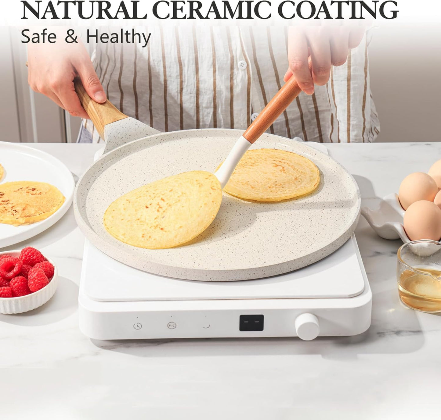 SENSARTE Nonstick Crepe Pan - 10-Inch Natural Ceramic Coating | Induction Compatible Dosa Skillet with Stay-Cool Handle