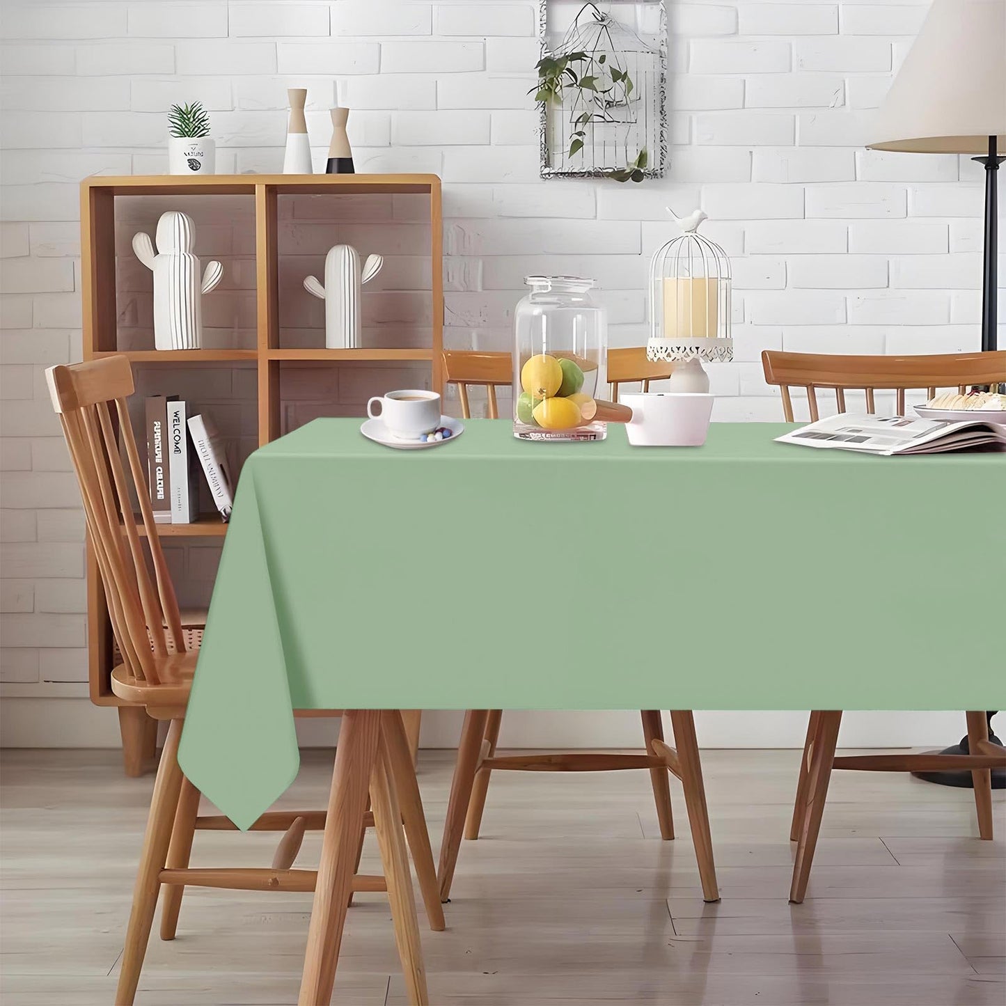 PUSAEN 2 Pack Sage Green Plastic Table Cloth Disposable Rectangle Tablecloth 54 x 108 Inch, Sage Green Plastic Table Covers for Birthday Wedding Banquet Picnic Holiday Party Decorations