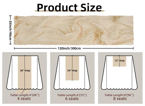 FEXIA Beige Cheesecloth Table Runner 35x120 Inches Ivory Gauze Rustic Boho Spring Easter Table Runner for Engagement Party Decorations Bridal Shower Wedding Party First Communion Centerpiece
