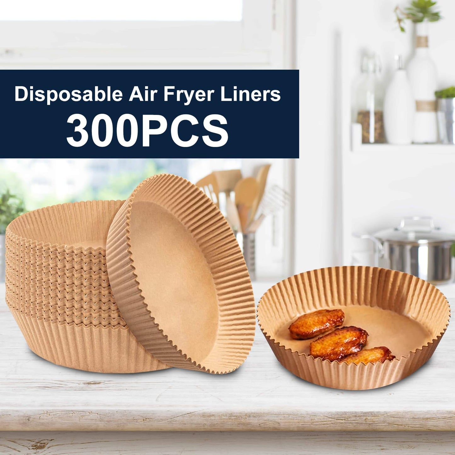 Yenmoz 300 PCS 7.9 Inch Round Air Fryer Baking Paper Liners, Non-Stick Parchment Paper Liners for 5-8QT Airfryer Microwave Oven Frying Pan