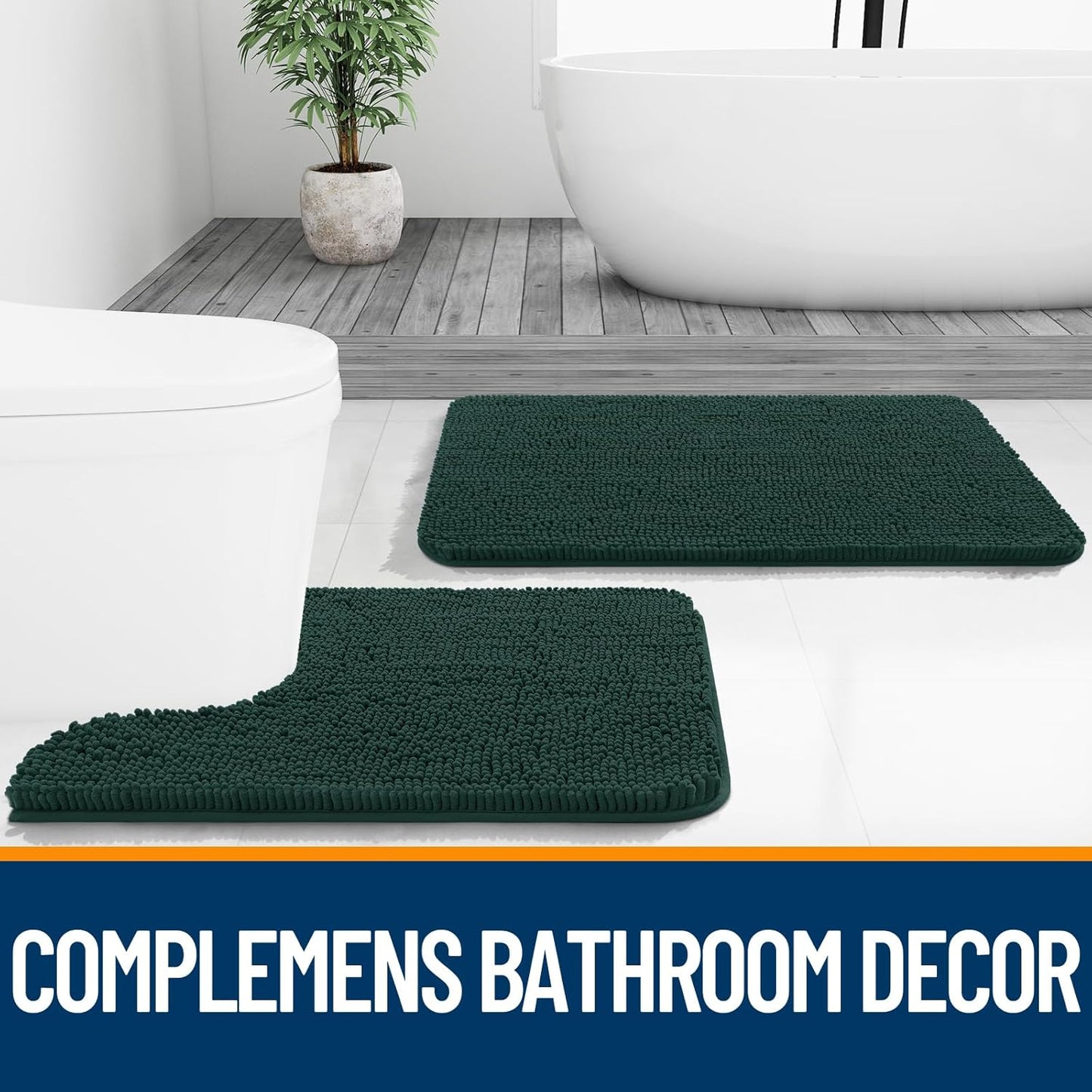 OLANLY Large Bath Rugs - Soft Absorbent Chenille with Quick-Dry Rubber Backing | 70x46 Blackish Green