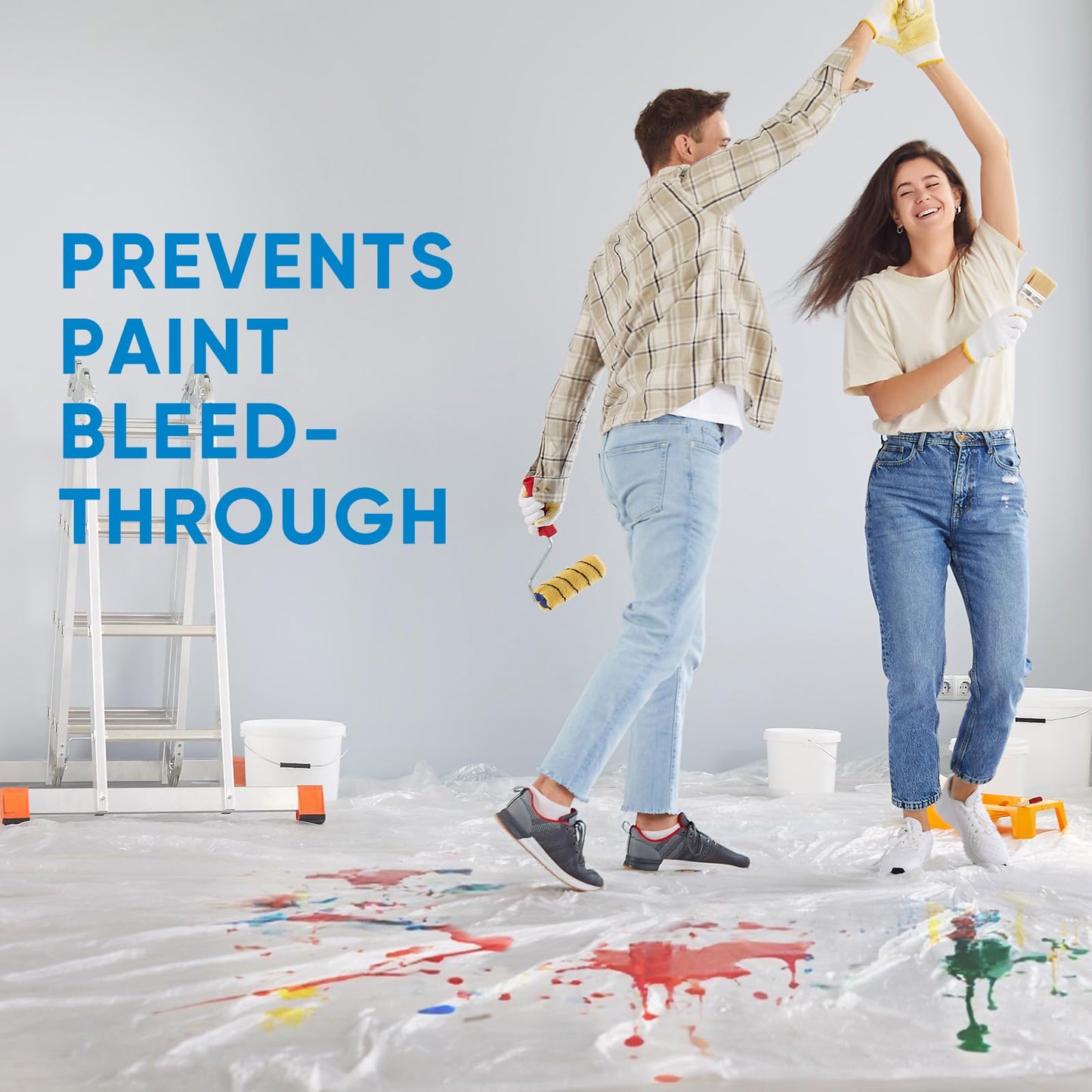 TICONN 12 x 9 Ft Plastic Drop Cloth for Painting, Waterproof Painters Plastic Sheeting, Painting Tarp for Furniture Cover, Floor Protection (6PK, 1.2Mil)