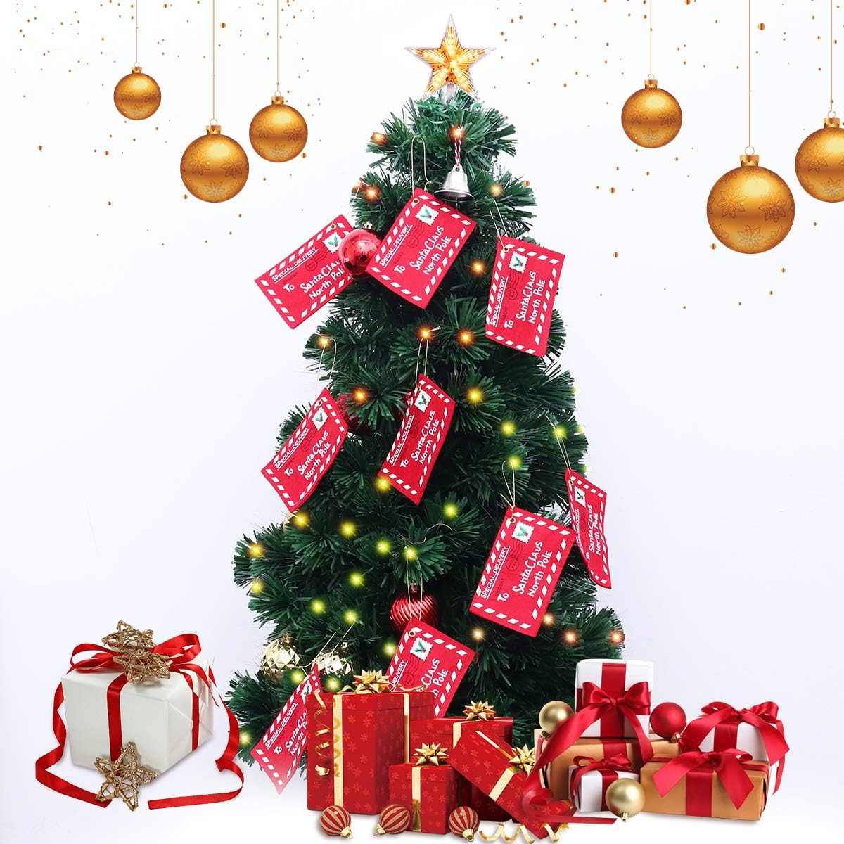 Santa Claus Letter Envelopes - 10pcs Christmas Candy Bags & Tree Ornaments (Red)