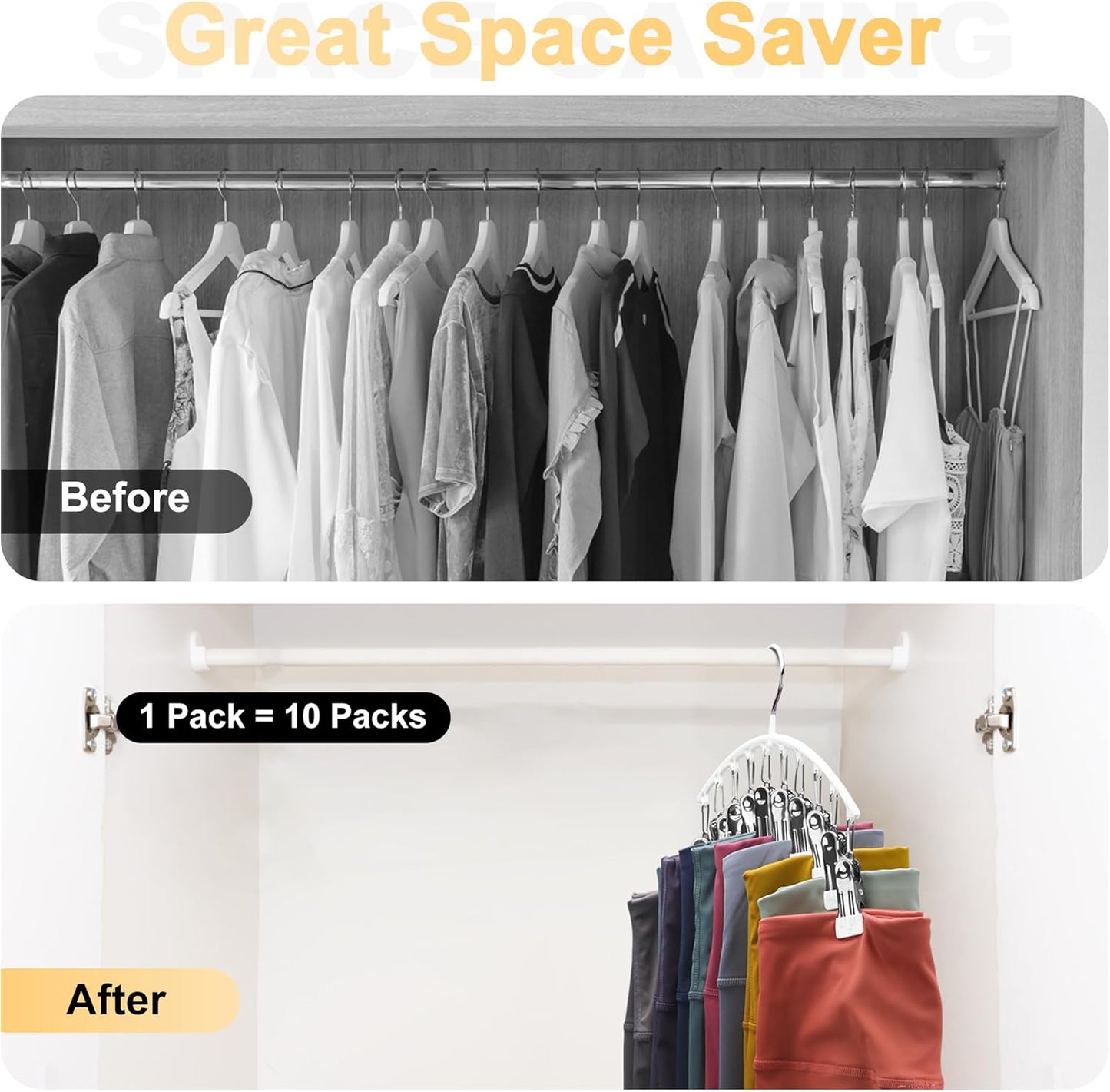 Legging Organizer - Skiennix Metal Yoga Pants Hanger with 10 Clips | Space-Saving Closet Storage - White