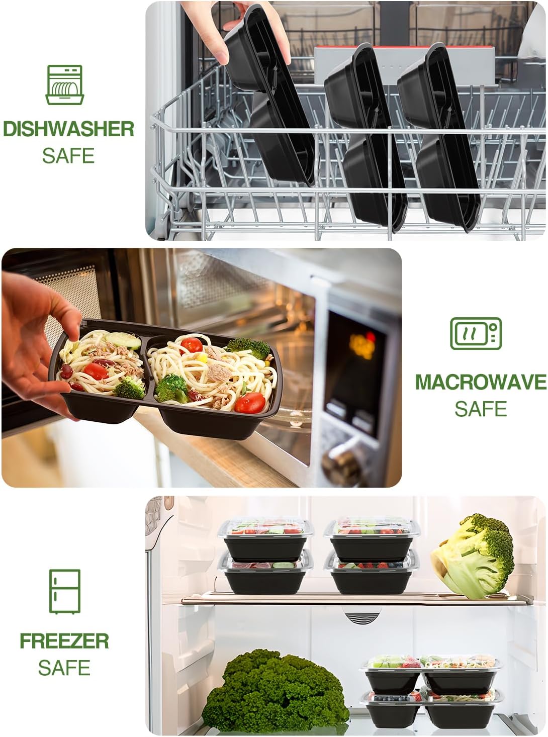NEEBAKE 32oz Meal Prep Containers - 60 Sets of 2-Compartment Plastic Food Storage with Lids