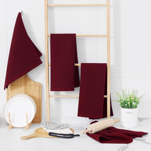 Homaxy 100% Cotton Waffle Weave Dish Towels - Ultra Soft & Absorbent, Quick Drying | 13 x 28 Inches, 6-Pack, Burgundy