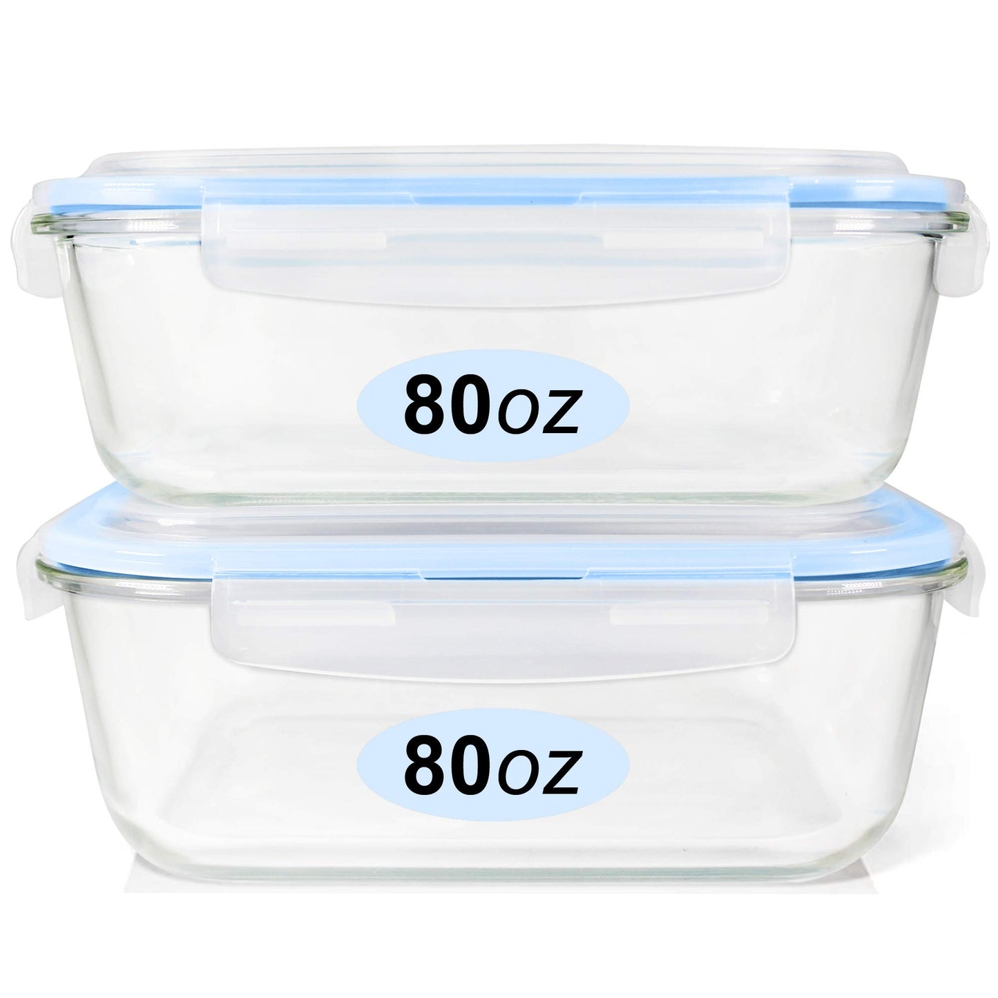 EcoEvo Glass Food Storage Containers Set, Large Size Containers with Lids, BPA-free Locking lids, 100% Leak Proof Glass Meal Prep Containers, Freezer to Oven Safe (2 Pack of 80oz)