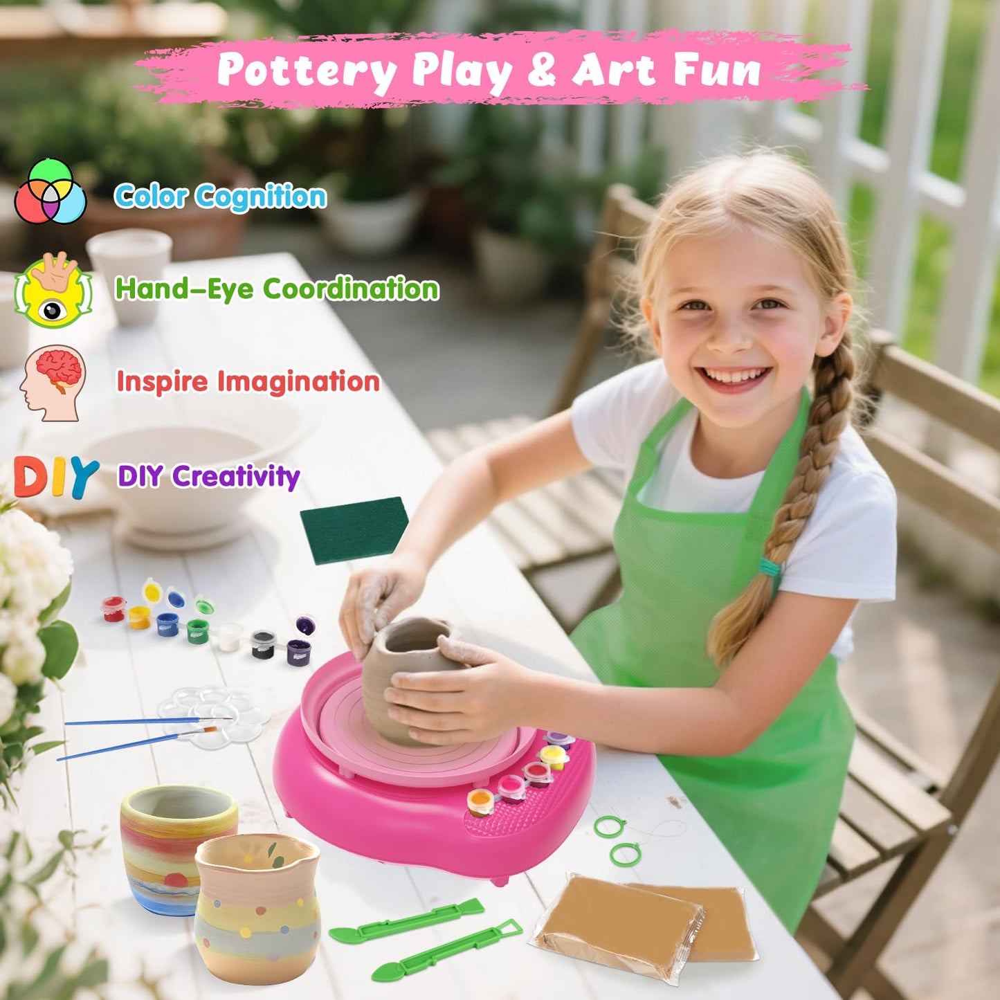TingingYuli Pottery Wheel for Kids with Clay Kit - Arts and Crafts for Kids Ages 6-8 8-12, Complete Pottery Kit with Air Dry Clay and Painting Tools, Easter Christmas Birthday Gift for Boys Girls