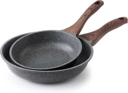 SENSARTE Nonstick Frying Pan Set - Swiss Granite Coating Omelette Pans | Healthy Cookware (8 & 10 Inch)
